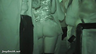 Upskirt flashing in a club with Jeny Smith