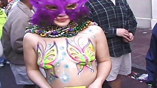 mardi gras debauchery girls flashing kissing & eating hairy pussy