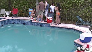 Getting wet by the pool