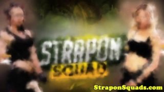 Strapon slut roughly strapon fucked in trio