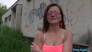 Complete Stranger Gives Nerdy Brunette A Public Creampie