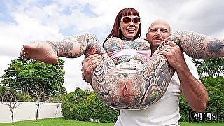 Rough Poolside Drilling With Tattooed Petite With Lili Tiger, Tiger Lilly And J Mac