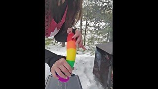 Cool Naughty Teacher Rides her Toy Outdoors on a Cooler