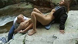 Riverside threesome with hot oral sex