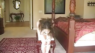 Naked girl hops outside