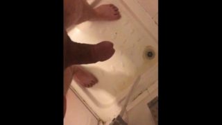 Masturbating and wanking my hard cut cock under the shower with huge cumshot