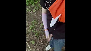 Pissing and jerking off in the forest