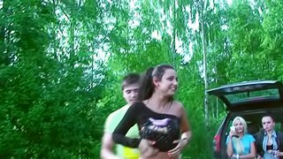 Drunk girlfriend Seduced On a Hot Picnic Bangs in the Woods