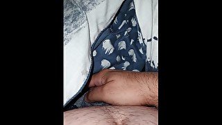 Latina step mom hand slip under blanket touching step son dick making him cum