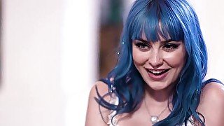 Spin the bottle ends on big cock for blue haired big boobed teen Jewelz Blu