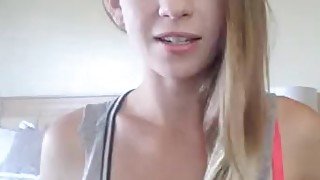 Sexy young blonde gives her first JOI