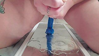 cute PAWG squirts all over mirror!