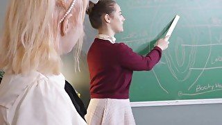 Girls Out West - Cutie fingers her hairy female teacher