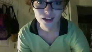 Skinny nerdy white girl on webcam stripteases comfortably