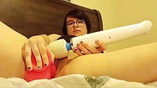 FTM fucks giant pink toy to massive orgasm