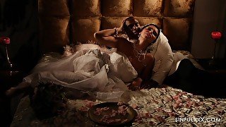 Romantic interracial sex between cute bride Kira Queen and her hubby