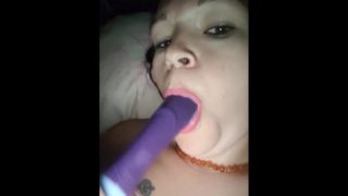 Licking vibrator and teasing myself while home alone