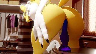 Digimon Renamon Rides A Dildo With A Wet Cunt