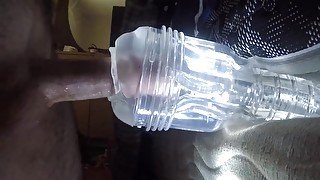 Pulsating Creampie in Glowing Fleshlight Ice, slow motion recap cumshot