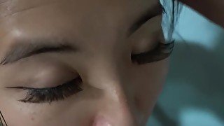 Green Eyed Asian THROATFUCK white cock POV & gets creampie Sukisukigirl