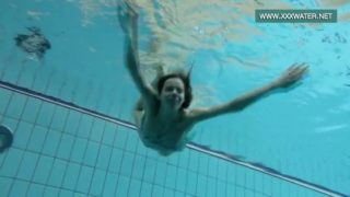 Podvodkova swimming in blue bikini in the pool