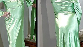 Sexy shiny satin green ballgown