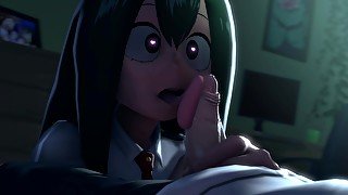 18 Yr Old Student Tsuyu Asui Learns To Blowjob