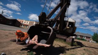 QUINN CARTER PLAYS WITH HER FEET ON A CRANE