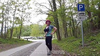 red head bimbo tits sissy slut public parking area exposure dressed like a whore 2