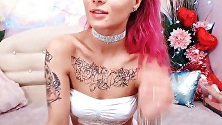 Colored Hair Babe Blowjob Dildo and Huge Facial Closeup