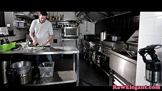 Deepthroating eurobabe assfucked in kitchen