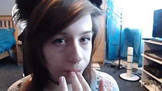 Cute Emo Girl Sucks A Plastic Cock And Licks Her Own Feet On The Floor