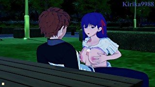 Sakura Matou and Shirou Emiya have deep sex in a park at night. - Fate/stay night Hentai