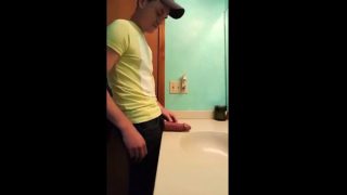 straight hunk with fat dick jerks off in bathroom