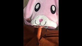 bunny girl sucks and eats carrot dick