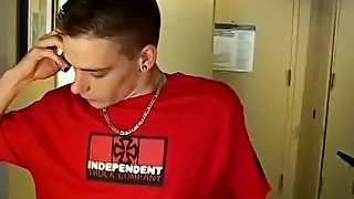 Skinny Brandon Skug Keene wanks off his long cock and cums