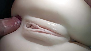 Sexual close-up, penis penetrating snow-white ass