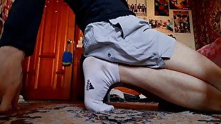 asmr footjob show in adidas white sports socks