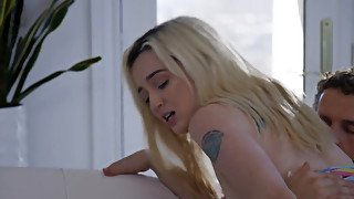 Horny guy gives blonde an ass play while fucking her