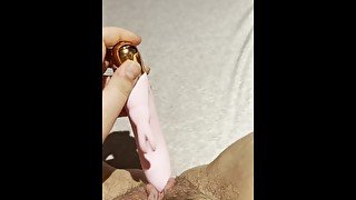 Curvy blonde gives herself a soaking orgasm