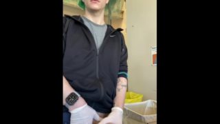 Jerking off at work AT THE COUNTER!! with risky cumshot