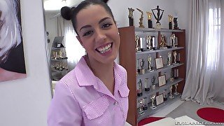 POV missionary and cowgirl fuck with nerdy Latina babe Anainda