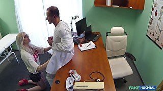 Naughty doctor fucks his blonde patient Lexi Lou on the bed