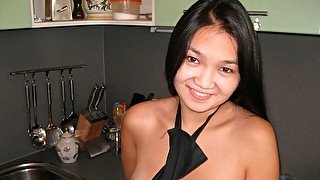 Stunning doll with a shaved pussy Little Rita got fucked by a big boner