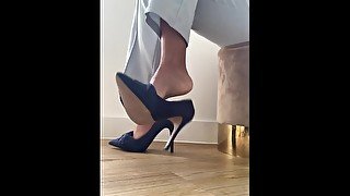 Sexy business woman lets you smell her stinky, sweaty, dirty feet  FOOT FETISH  HIGH HEELS