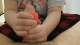 Masturbating boyfriend with a toy + cumshot