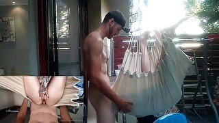 POV - Public sex on the balcony. Hungarian amateur boy. Very hot tattoo babe.