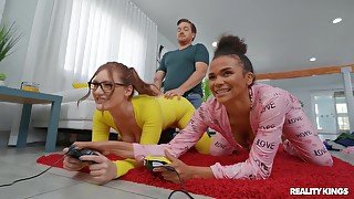 Nerdy Babes Alina Ali And Aria Kai Getting Fucked On The Floor