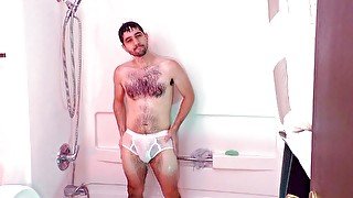 Literally just showering in white briefs (softcore wetlook)