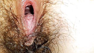 Hairy pussy hole after fuck Close Up